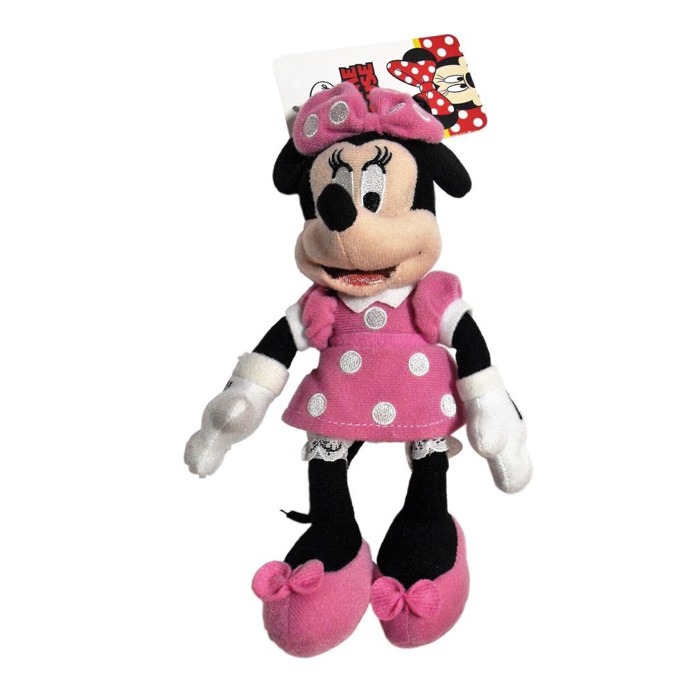 Disney Minnie Mouse Small Plush Doll 8" Pink Dress NWT Coin Holder Backpack Clip